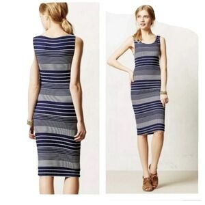Anthropologie Maeve Edisto Stretch Navy Bodycon Column Dress Midi Size Small